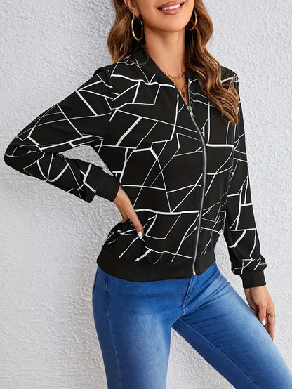 Nahomy – langarmjacke mit geo-print und reißverschluss