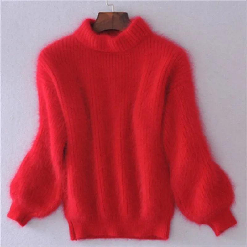 Taylor - locker gestrickter pullover in fester farbe - vintage angora pullover