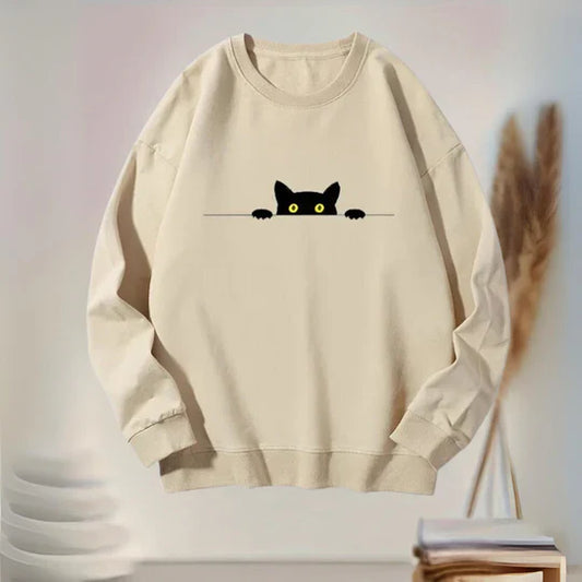 Katie – bequemes damen-sweatshirt mit schwarzem katzen-print