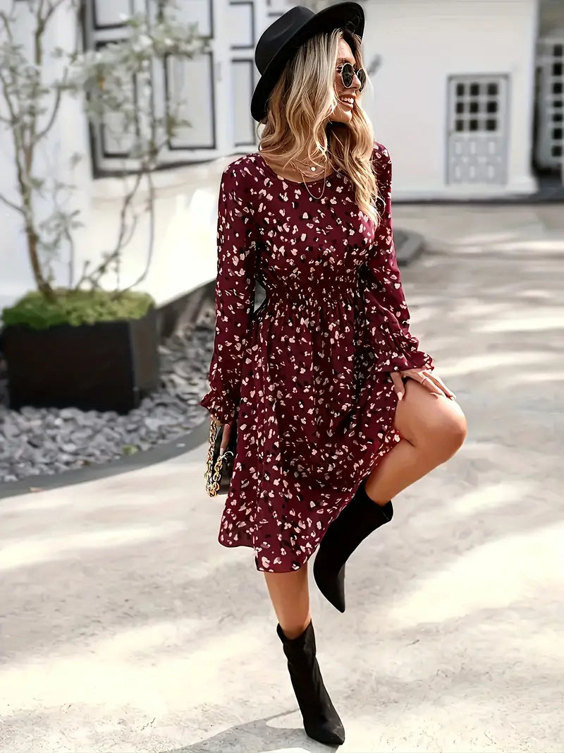 Ella – allover-print-langarmkleid