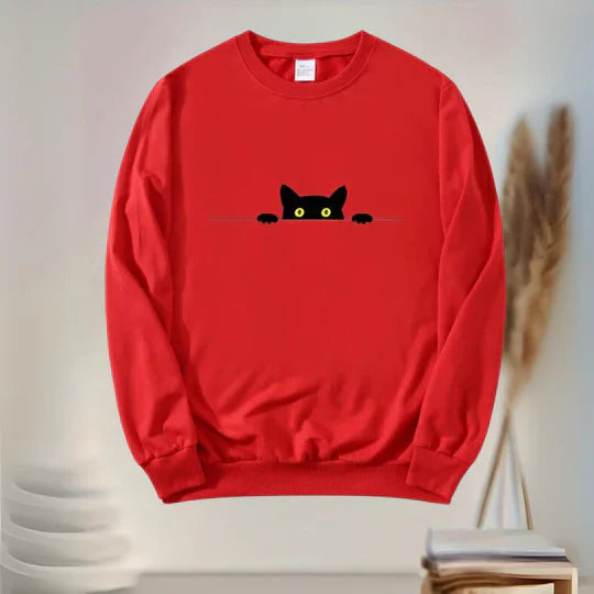 Katie – bequemes damen-sweatshirt mit schwarzem katzen-print