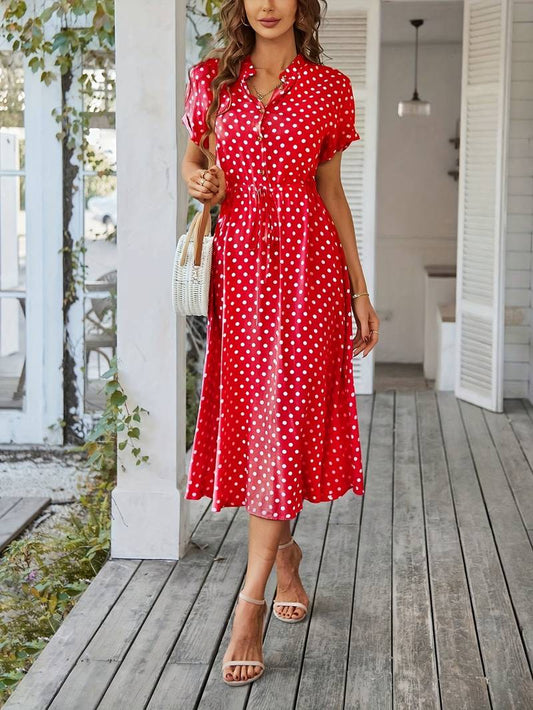 Chloe – a-linien-kleid mit polka-dot-print und v-ausschnitt