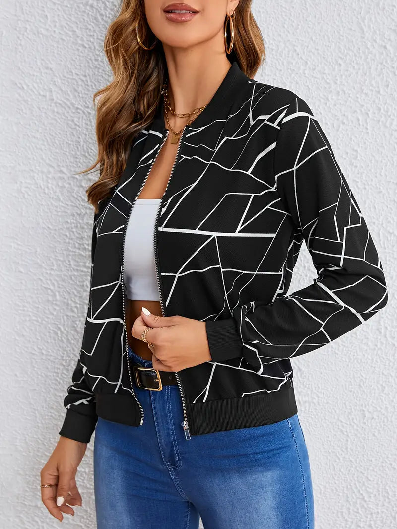 Nahomy – langarmjacke mit geo-print und reißverschluss