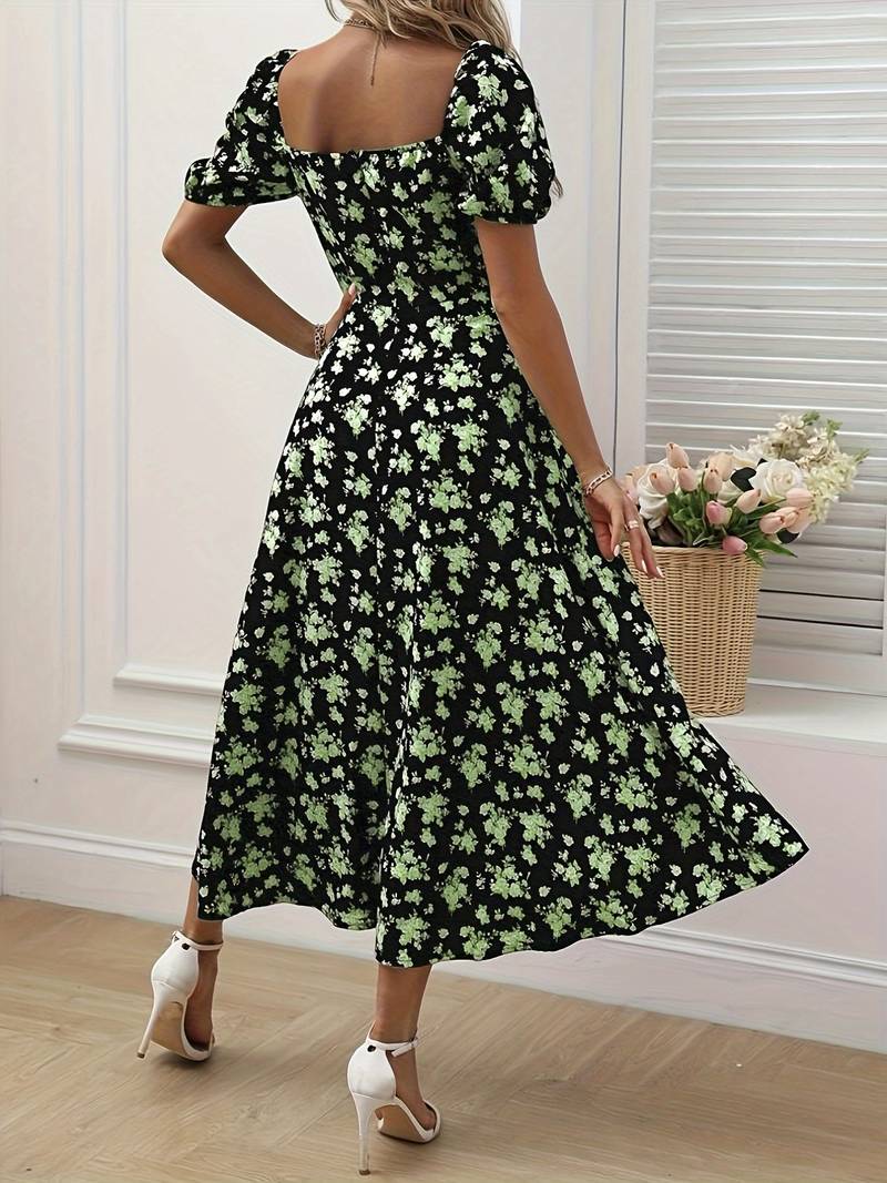 Ava – florales a-linien-kleid mit geteiltem saum für den frühling