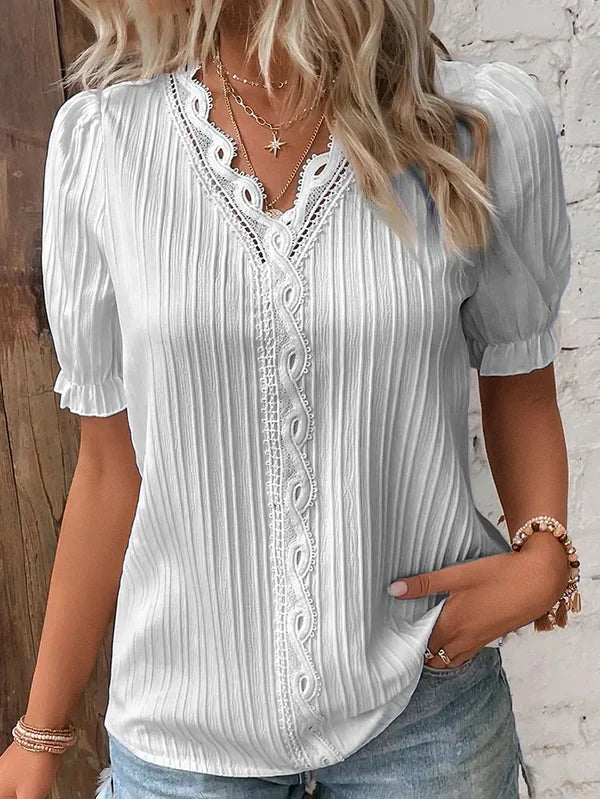 Emma – elegante bluse mit v-ausschnitt und spitze