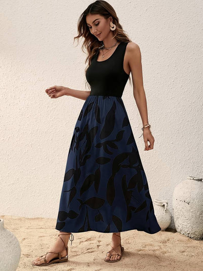 Aria – spleißkleid mit rundhalsausschnitt für frühling und sommer