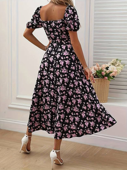 Ava – florales a-linien-kleid mit geteiltem saum für den frühling