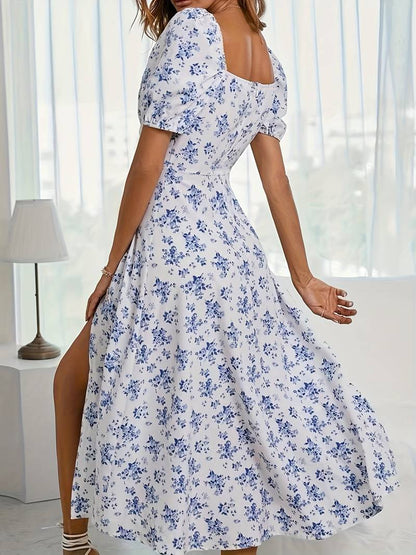 Ava – florales a-linien-kleid mit geteiltem saum für den frühling