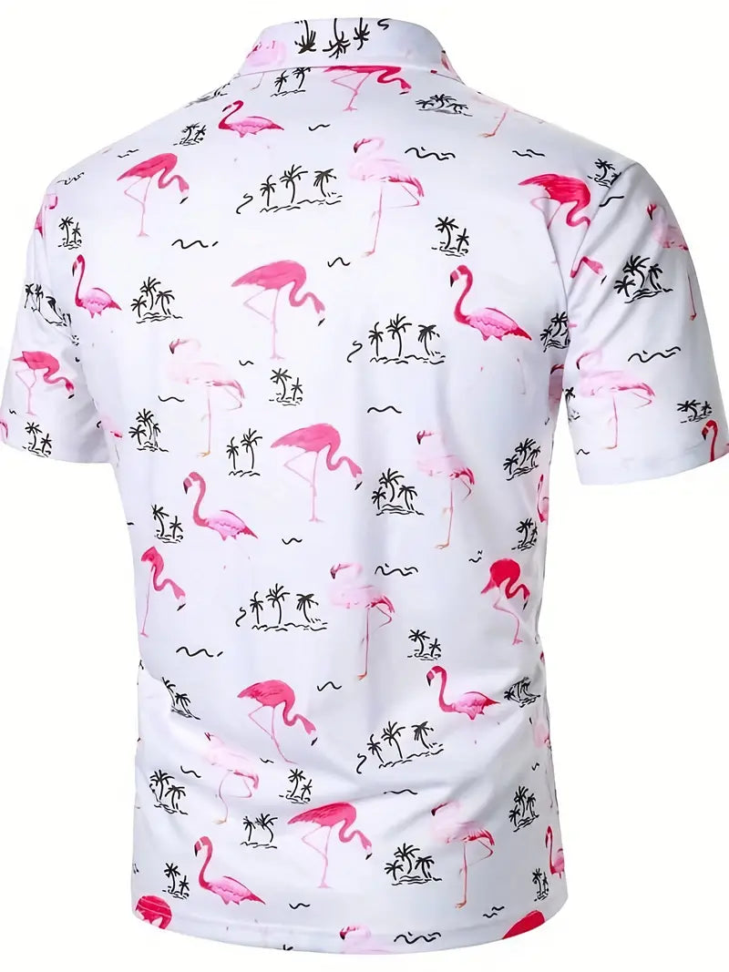 Joseph – lässiger, kurzärmeliger, geknöpfter pullover mit flamingo-print