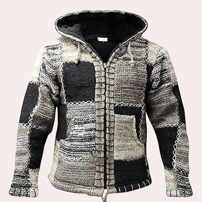 Orlando - moderne patchworkjacke mit kapuze für herren