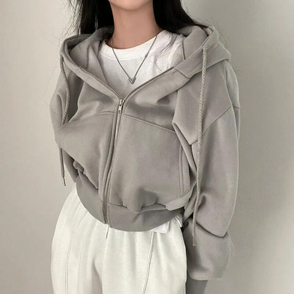 Essential Cropped Hoodie | Übergroßer Kapuzenpullover mit Reißverschluss für Frauen-Leyna Moda