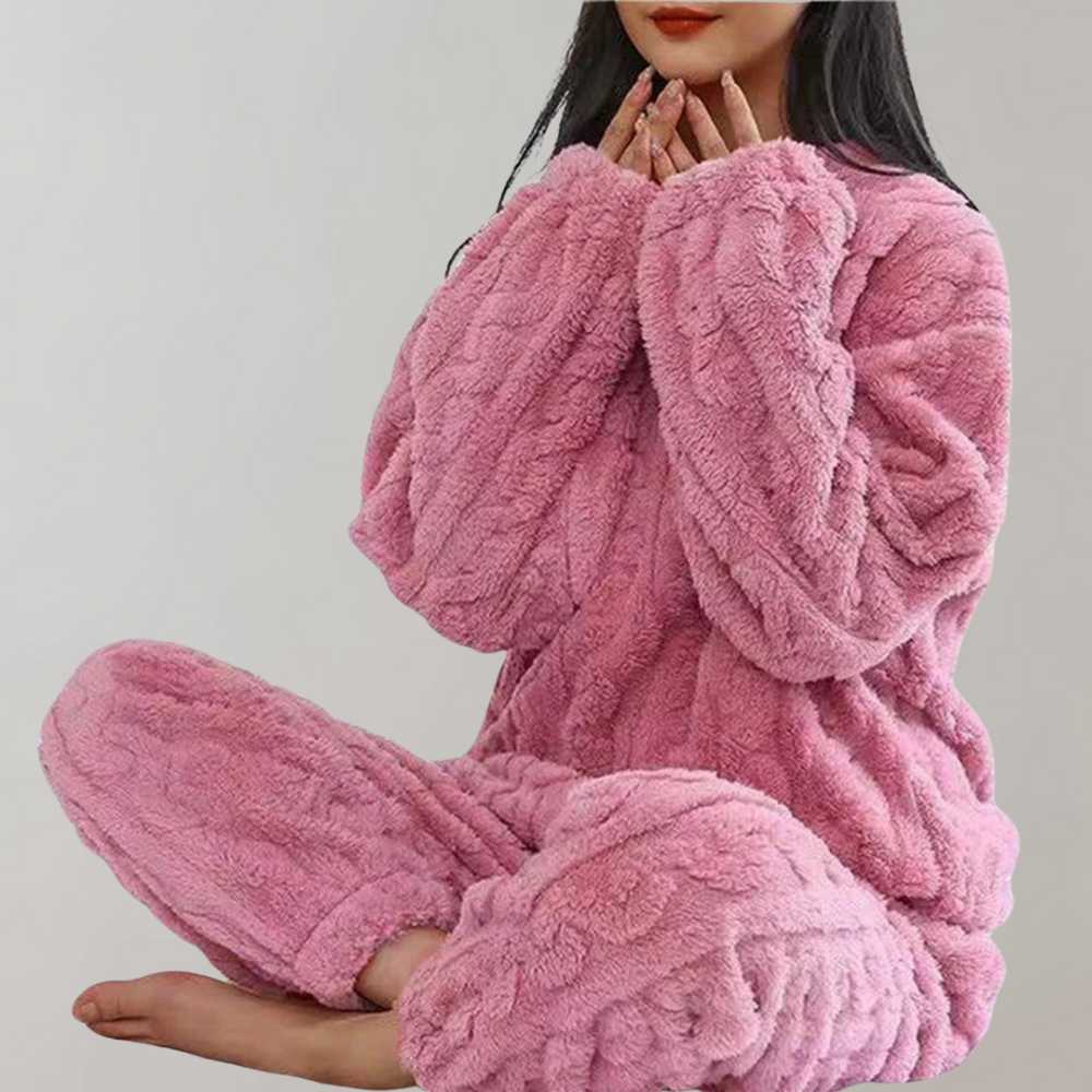 Fleece-Pyjama-Set – Flauschig – Langarm – Winterpyjama – Damen-Winterpyjamas-Leyna Moda