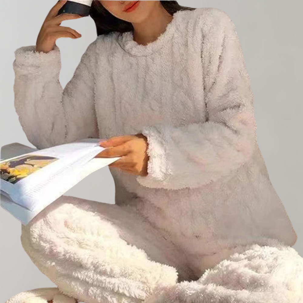 Fleece-Pyjama-Set – Flauschig – Langarm – Winterpyjama – Damen-Winterpyjamas-Leyna Moda