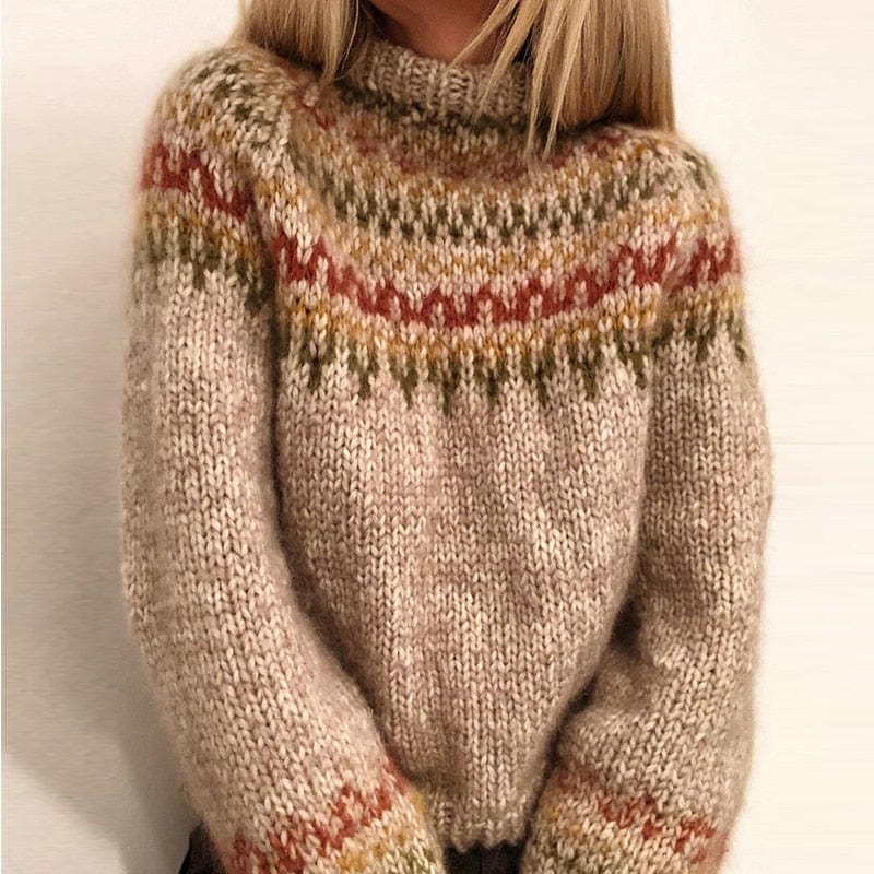 Grob gestrickter Fair-Isle-Pullover-Leyna Moda