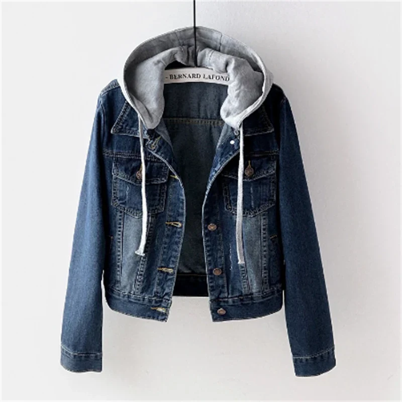 Denim damen jacke mit abnehmbarer kapuze