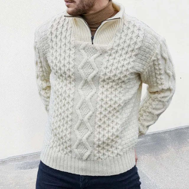 Gestrickt – premium-herrenpullover mit halbem reißverschlusskragen