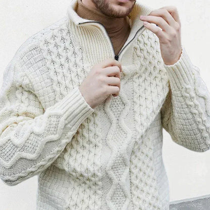 Gestrickt – premium-herrenpullover mit halbem reißverschlusskragen