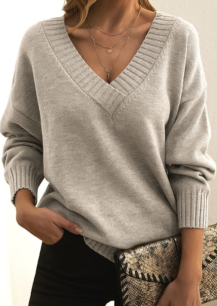 Kaschmirpullover - Damen Strickpullover mit V-Ausschnitt - Langarm Pullover-Leyna Moda