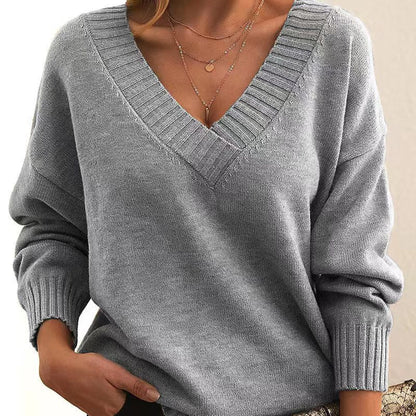 Kaschmirpullover - Damen Strickpullover mit V-Ausschnitt - Langarm Pullover-Leyna Moda