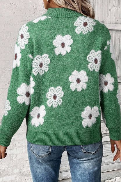 Margaret| pullover mit blumenmuster und halbem reißverschluss