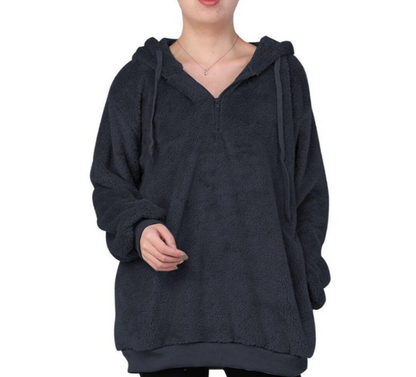 Zera - damen-fleece-sweatshirt mit reibverschluss am ausschnitt