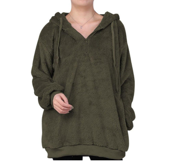 Zera - damen-fleece-sweatshirt mit reibverschluss am ausschnitt