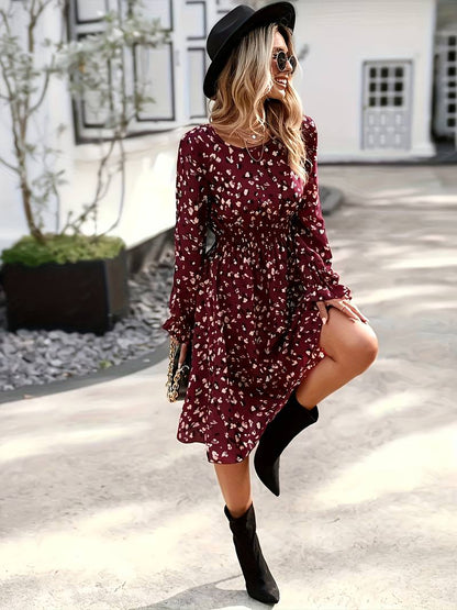 Sophia – allover-print-langarmkleid für frühling und herbst