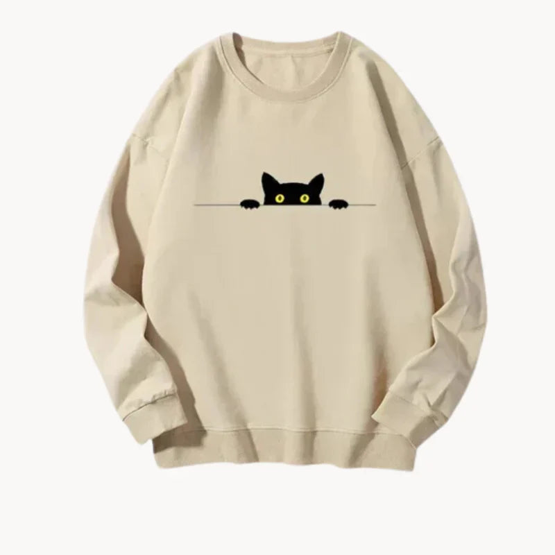 Victoria - verspieltes sweatshirt für frauen mit schwarzem katzenmuster