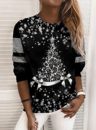 Weihnachtspullover | Glitzer | Langarm | Weihnachtspulli | Damenbekleidung-Leyna Moda