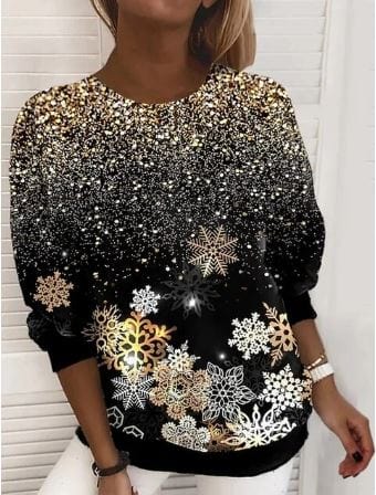 Weihnachtspullover | Glitzer | Langarm | Weihnachtspulli | Damenbekleidung-Leyna Moda