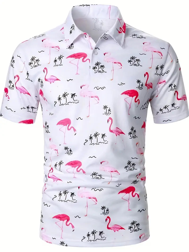 Joseph – lässiger, kurzärmeliger, geknöpfter pullover mit flamingo-print