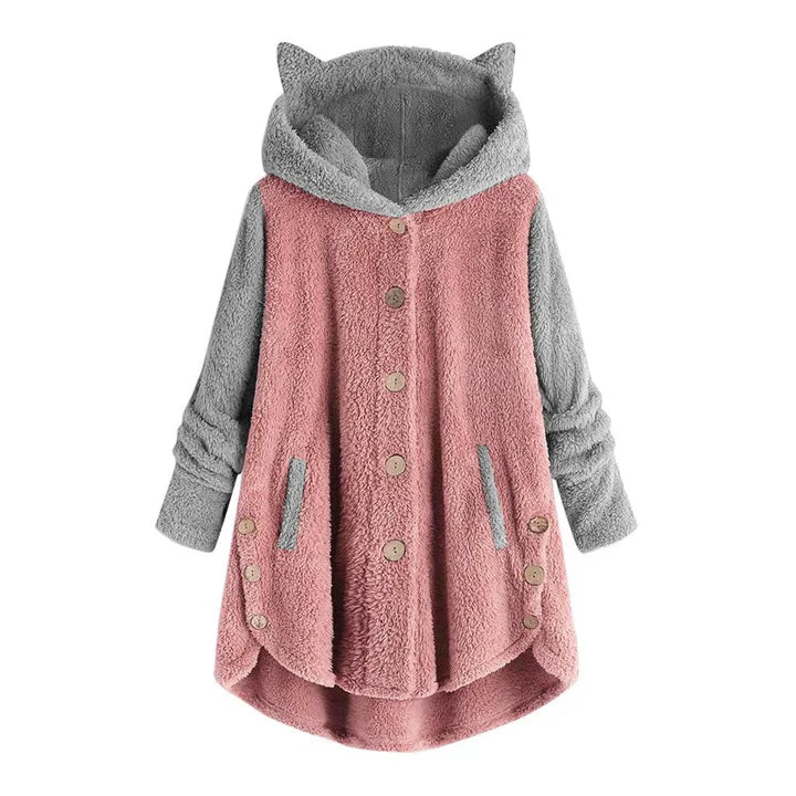 Nina - damen-fleece-sweatshirt mit katzenohren und abgesetzten armeln