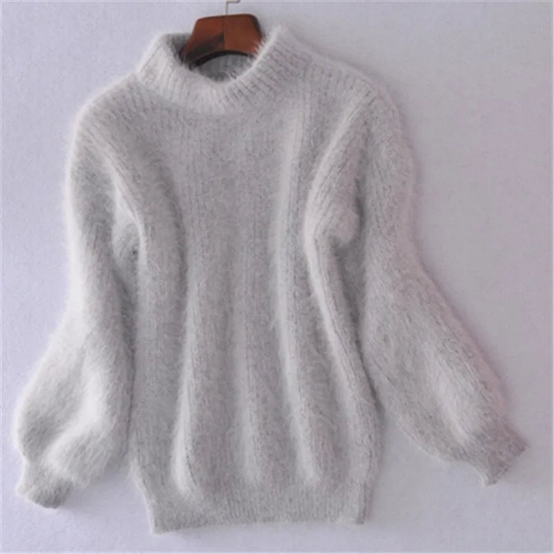 Taylor - locker gestrickter pullover in fester farbe - vintage angora pullover