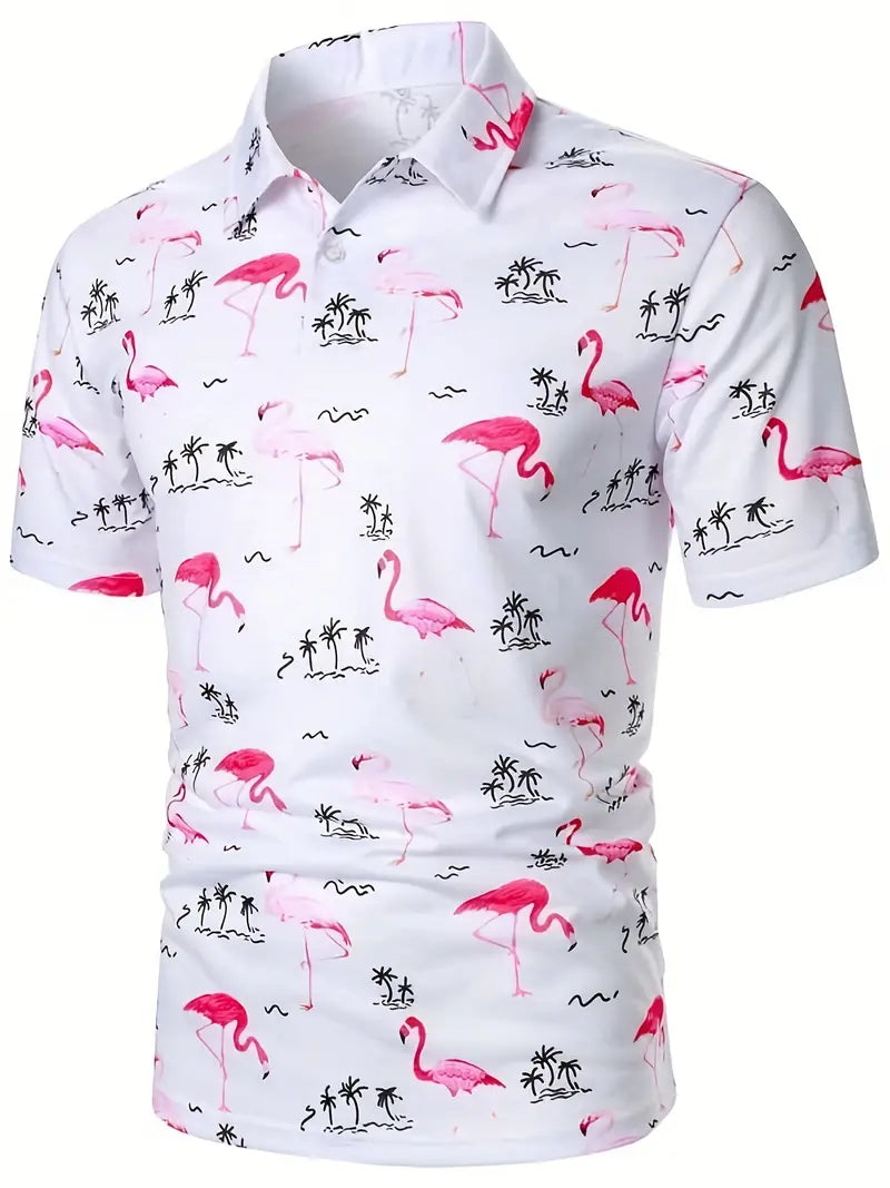 Joseph – lässiger, kurzärmeliger, geknöpfter pullover mit flamingo-print