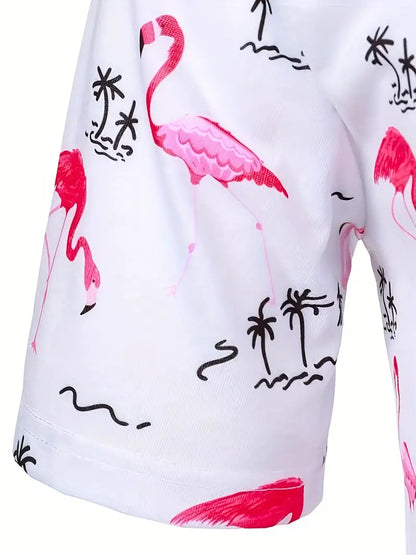 Joseph – lässiger, kurzärmeliger, geknöpfter pullover mit flamingo-print